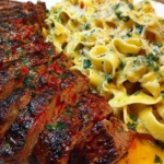 Spicy Cajun Steak with Parmesan Fettuccine Pasta 1