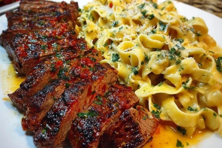 Spicy Cajun Steak with Parmesan Fettuccine Pasta 1