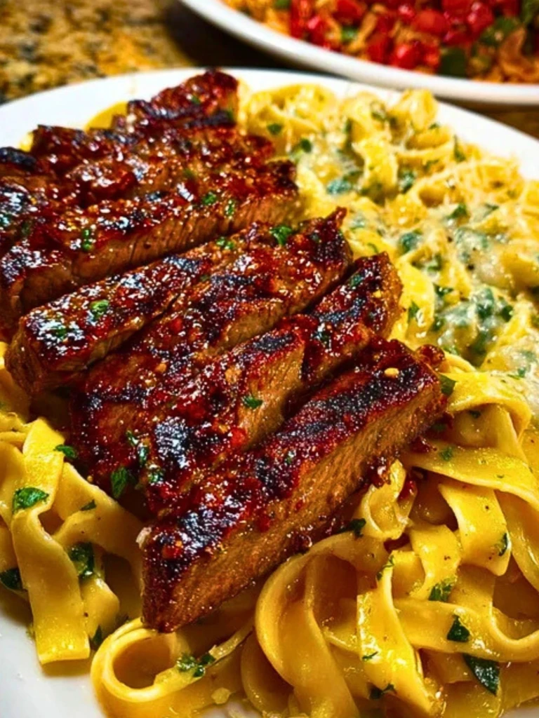 Spicy Cajun Steak with Parmesan Fettuccine Pasta 2