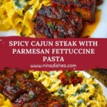 Spicy Cajun Steak with Parmesan Fettuccine Pasta Pin