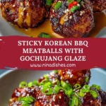 Sticky Korean BBQ Meatballs with Gochujang Glaze Pin