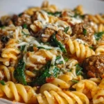 Weeknight Garlic Butter Rotini with Beef, Italian Sausage and Spinach 1