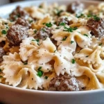 Beef and Bowtie Pasta with Alfredo Sauce 1