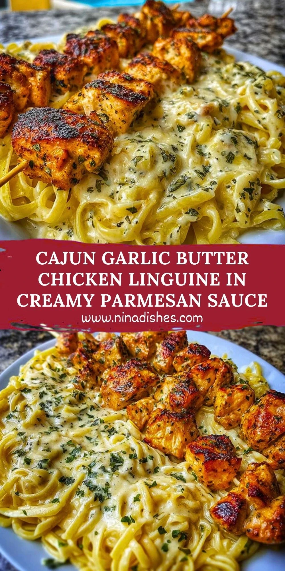 Cajun Garlic Butter Chicken Linguine in Creamy Parmesan Sauce Pin 1