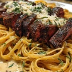 Cajun Garlic Butter Steak over Creamy Parmesan Linguine 1