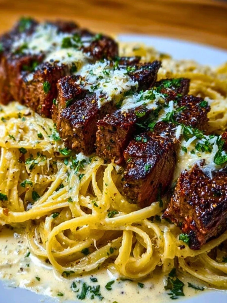 Cajun Garlic Butter Steak over Creamy Parmesan Linguine 2