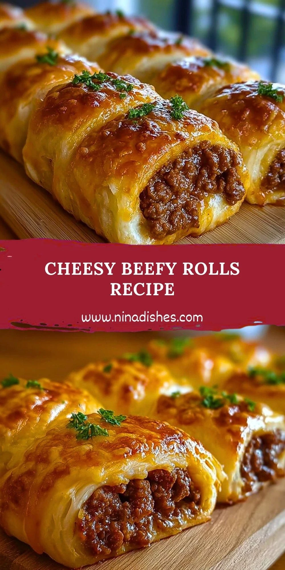 Cheesy Beefy Rolls Recipe Pin 1