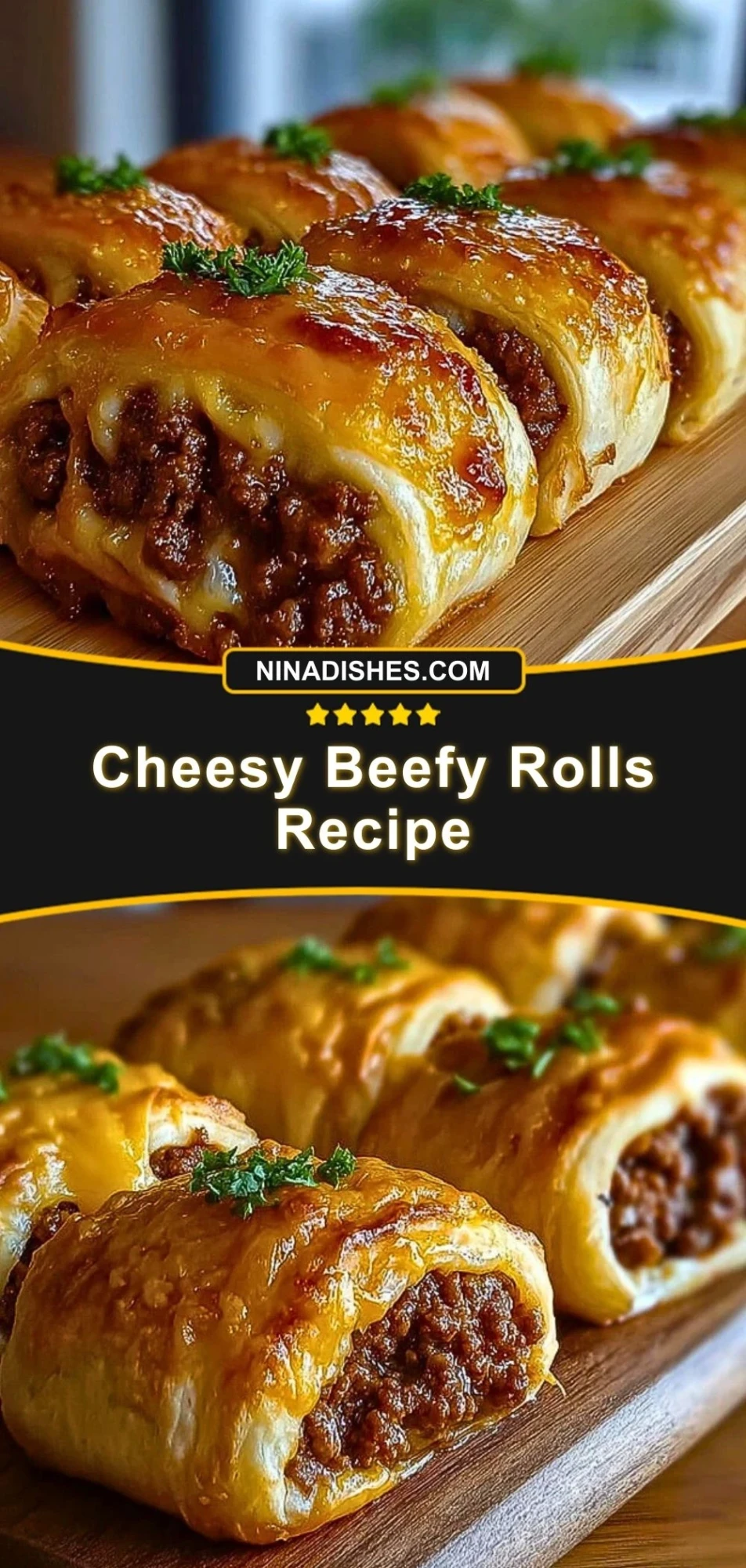 Cheesy Beefy Rolls Recipe Pin 2