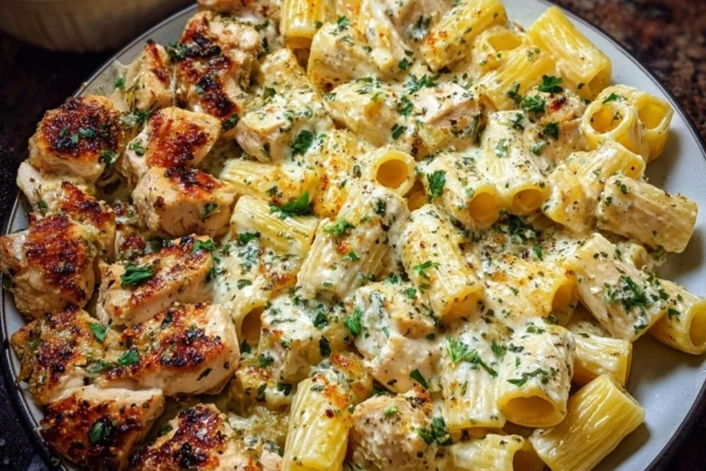 Cheesy Garlic Butter Chicken Rigatoni in Creamy Alfredo Sauce 1