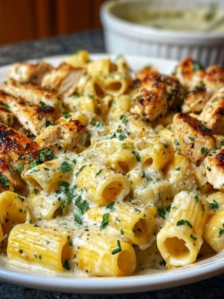 Cheesy Garlic Butter Chicken Rigatoni in Creamy Alfredo Sauce 2