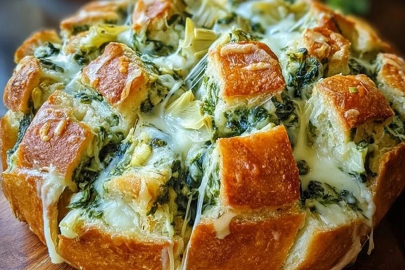 Cheesy Spinach and Artichoke Pull-Apart Sourdough Bread Recipe 1