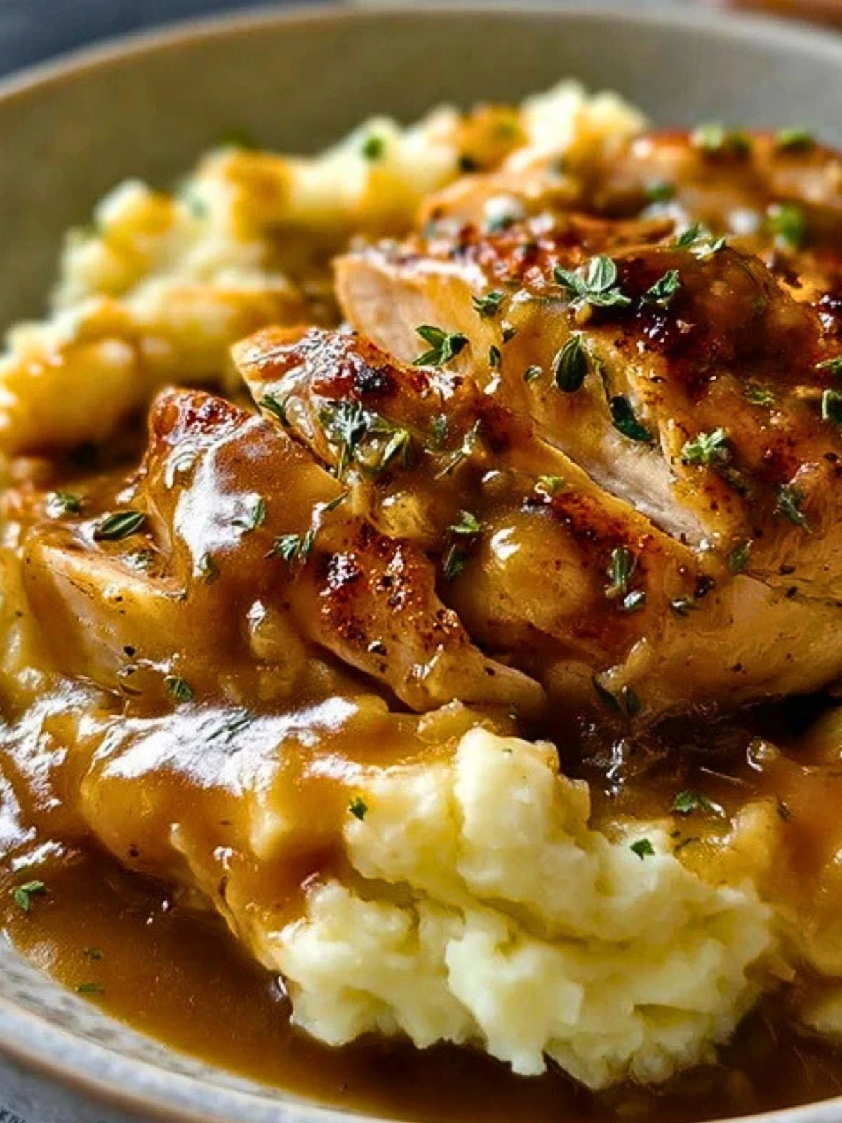 Chicken and Garlic Gravy with Cheesy Mashed Potatoes (1)