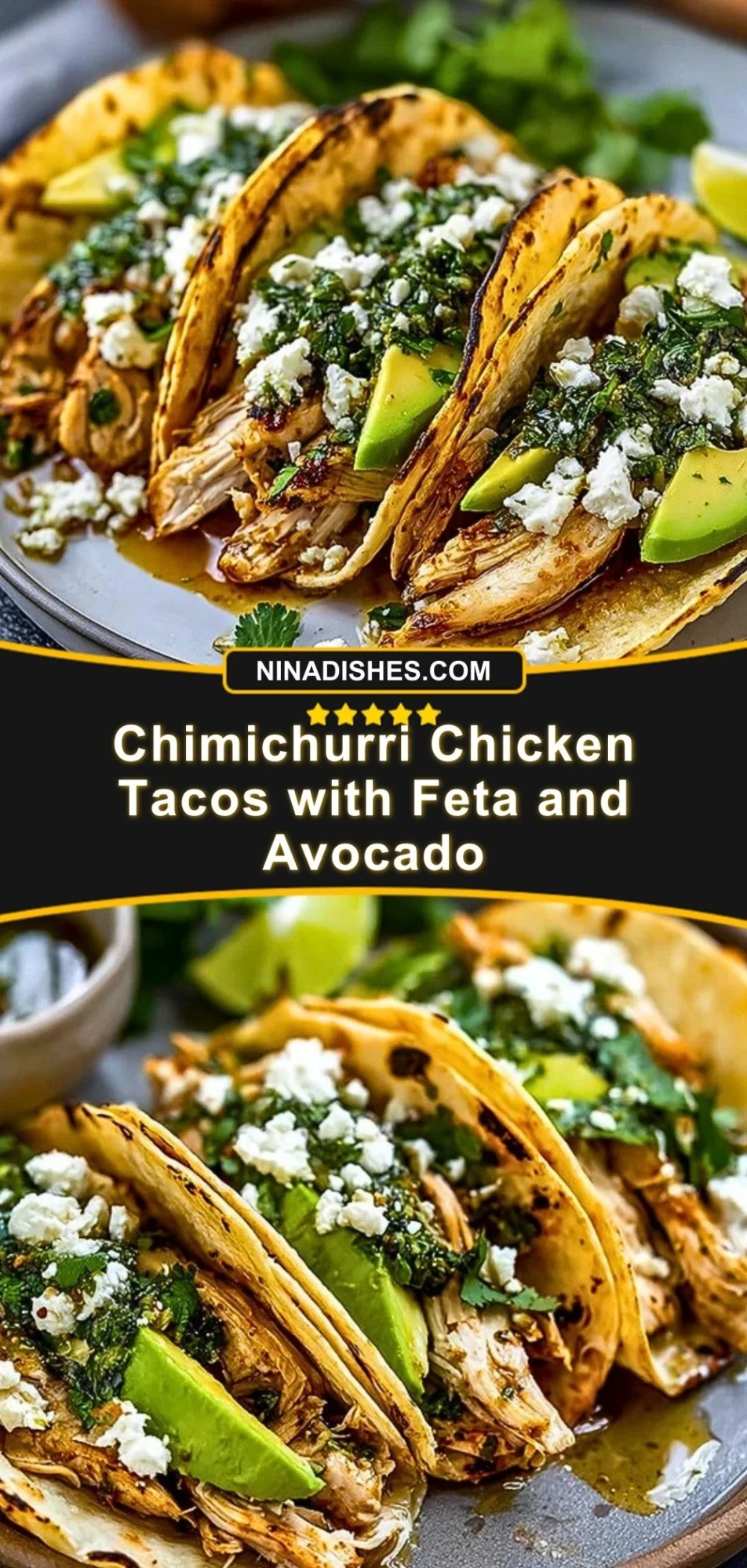 Chimichurri Chicken Tacos with Feta and Avocado Pin 2