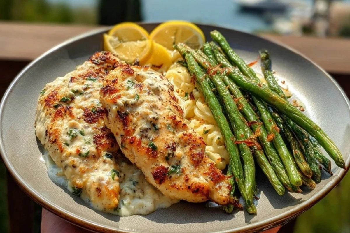Coconut-Lemon Chicken Alfredo with Chili Feta Cream & Crispy Parmesan Green Beans 1