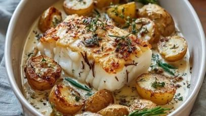 Cod and Potatoes with Rosemary Cream Sauce 1