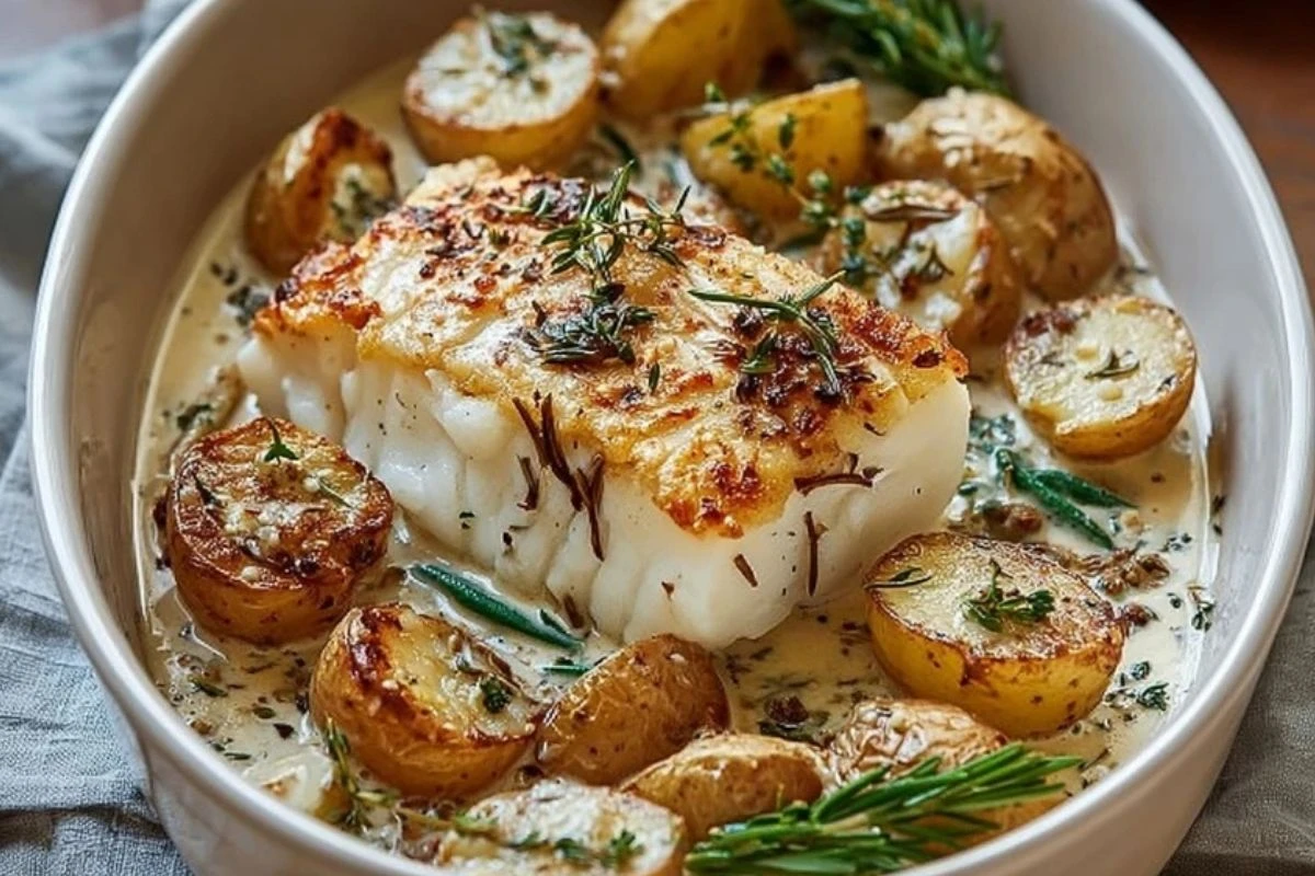 Cod and Potatoes with Rosemary Cream Sauce 1