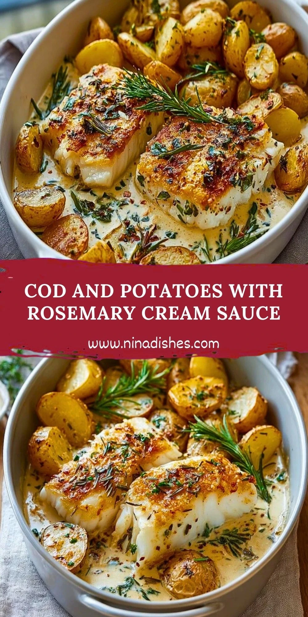 Cod and Potatoes with Rosemary Cream Sauce Pin 1