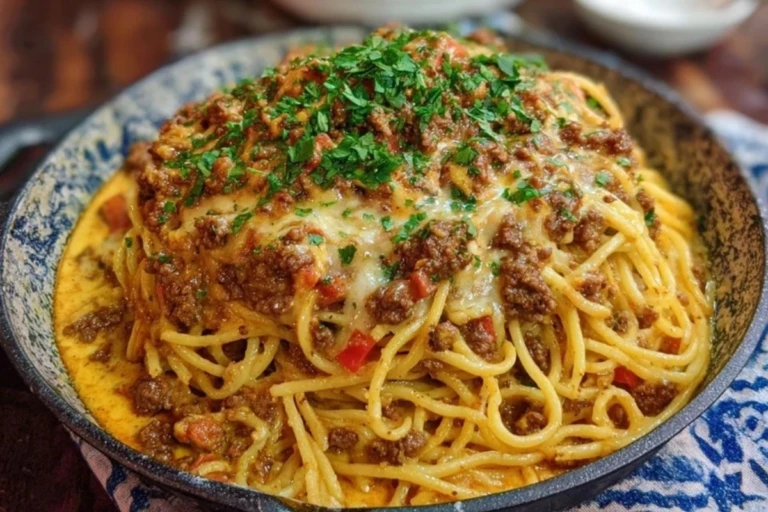 Creamy Cajun Beef Spaghetti with Three-Cheese Parmesan Sauce 1
