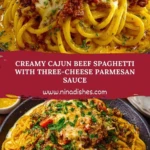Creamy Cajun Beef Spaghetti with Three-Cheese Parmesan Sauce Pin 1
