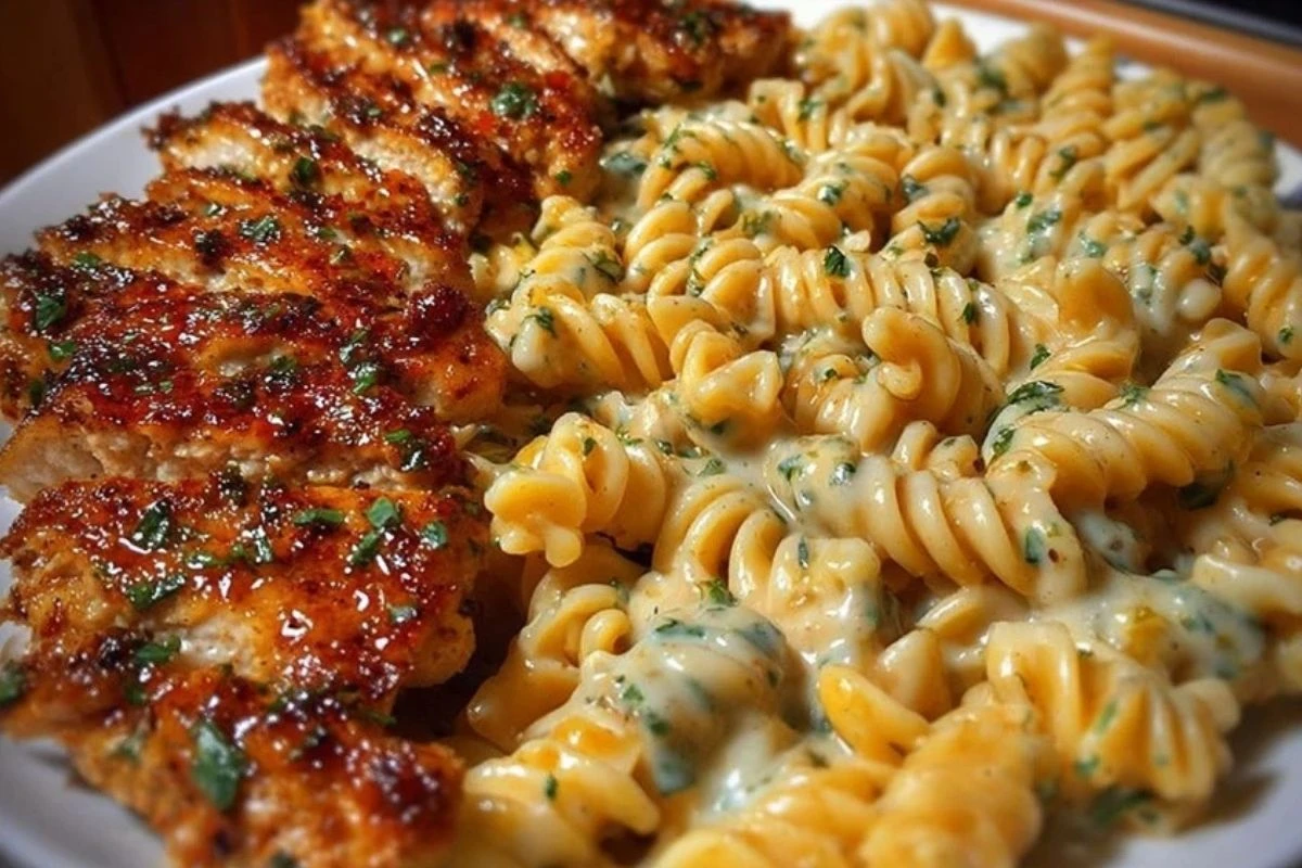 Creamy Cajun Chicken Rotini with Mozzarella Alfredo Sauce 1