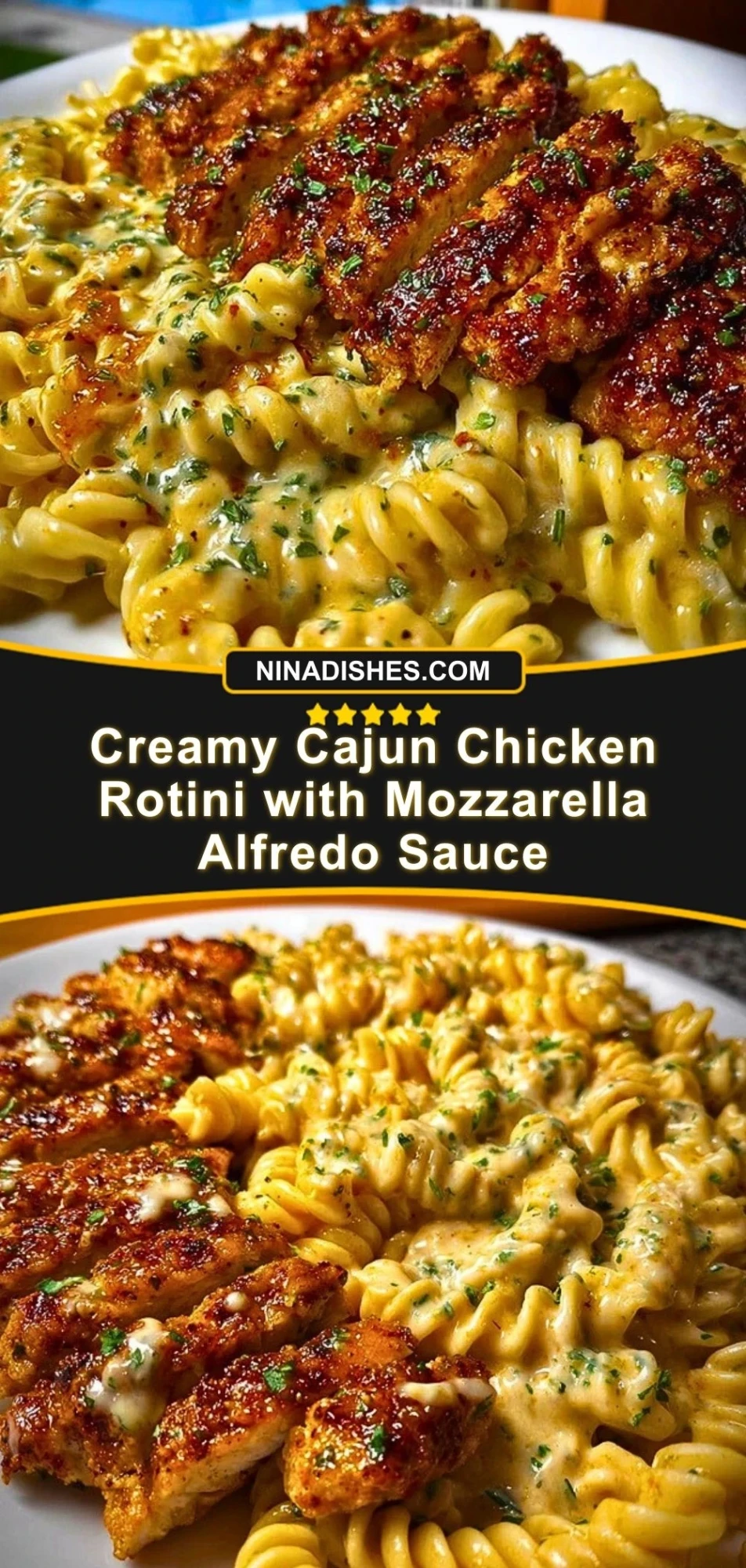 Creamy Cajun Chicken Rotini with Mozzarella Alfredo Sauce Pin 2