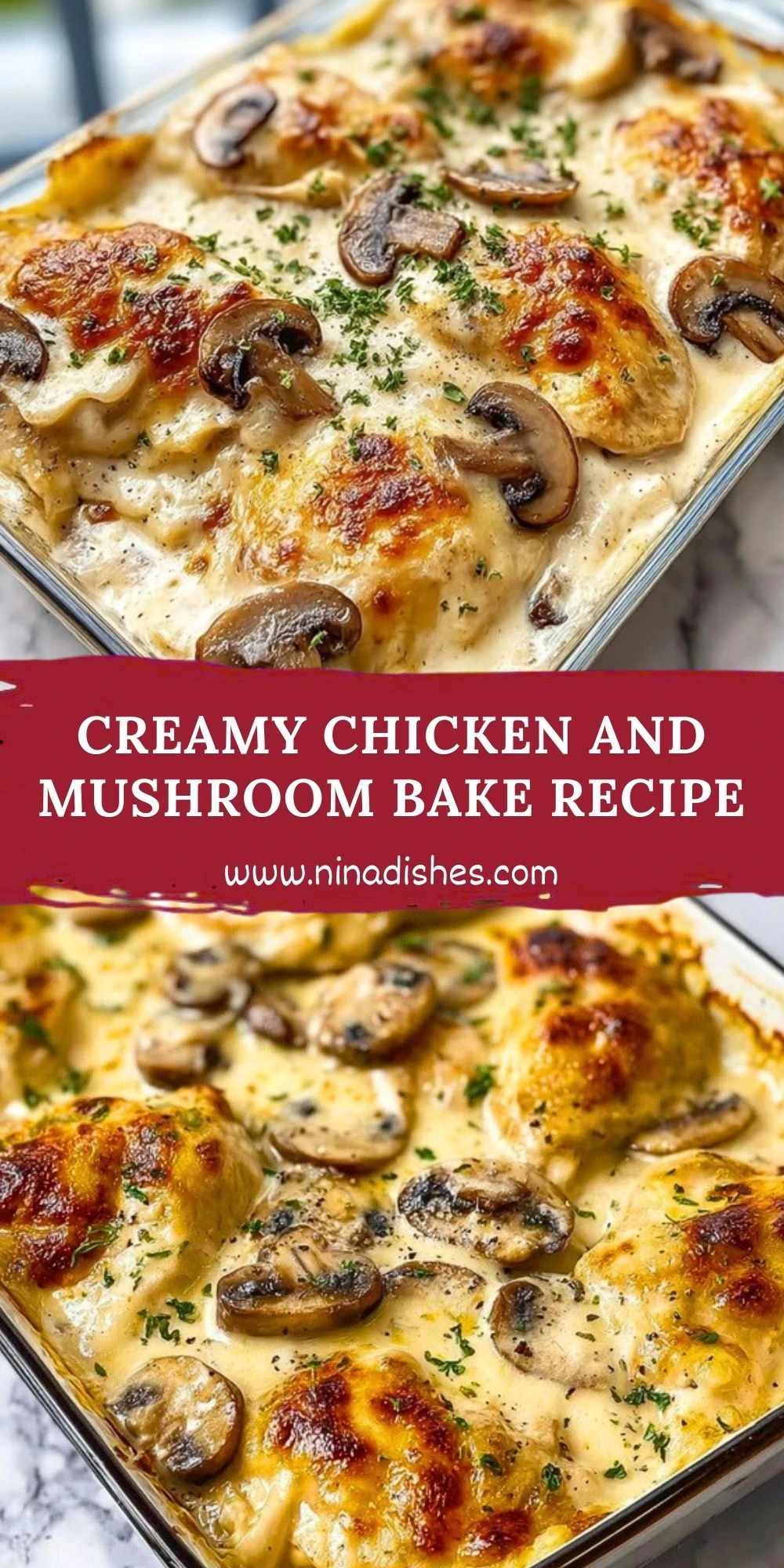 Creamy Chicken and Mushroom Bake Recipe Pin 1