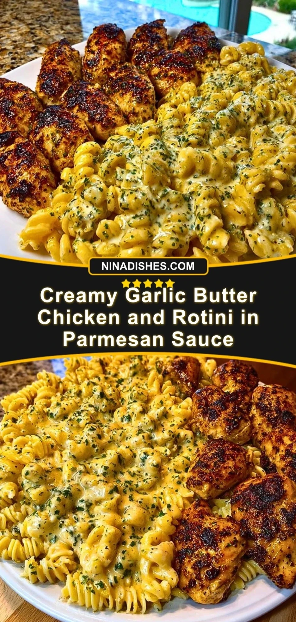 Creamy Garlic Butter Chicken and Rotini in Parmesan Sauce Pin 2