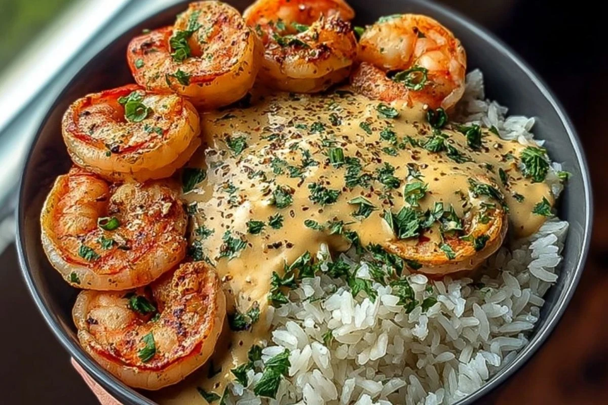 Creamy Garlic Butter Shrimp Bowl with Herb Rice 1