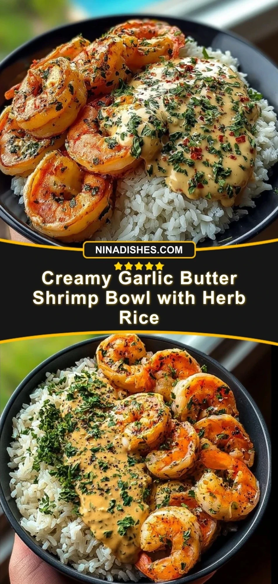 Creamy Garlic Butter Shrimp Bowl with Herb Rice Pin 2