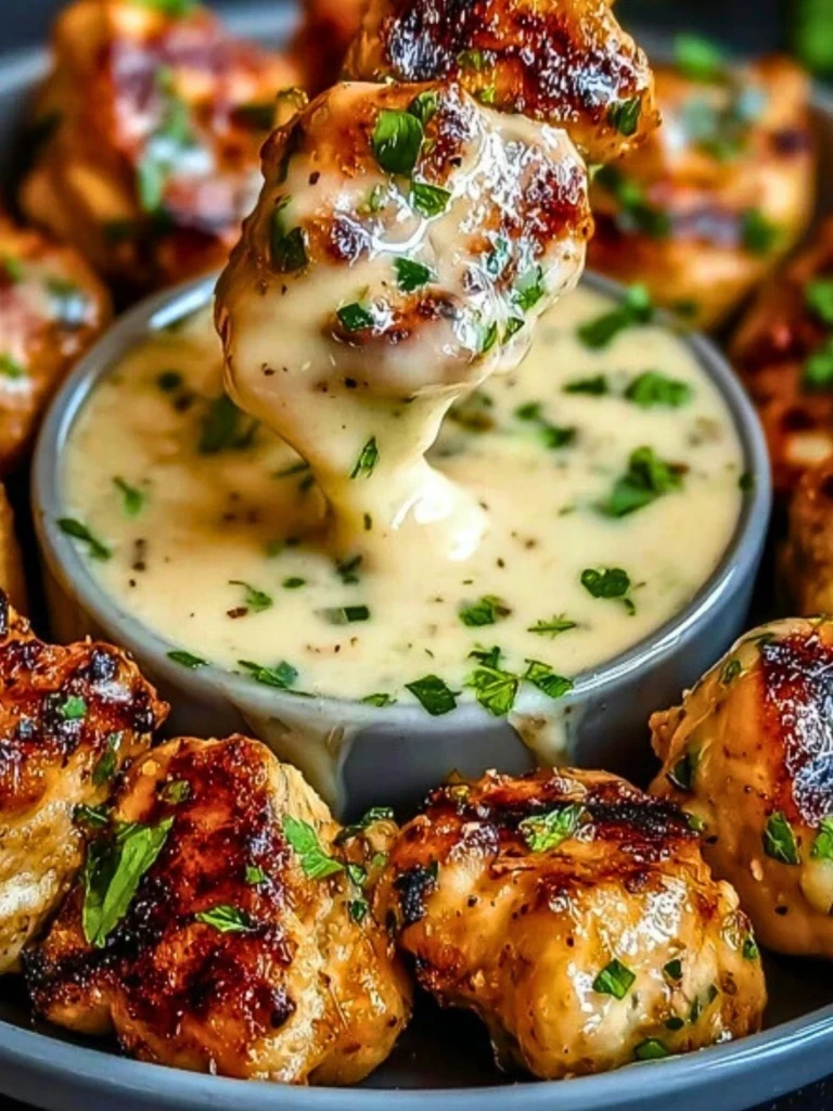 Creamy Garlic Sauce with Grilled Chicken Bites (1)