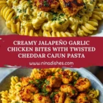 Creamy Jalapeño Garlic Chicken Bites with Twisted Cheddar Cajun Pasta Pin 1