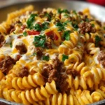Creamy Mozzarella Rotini with Spicy Cajun Beef and Velveeta Sauce 1
