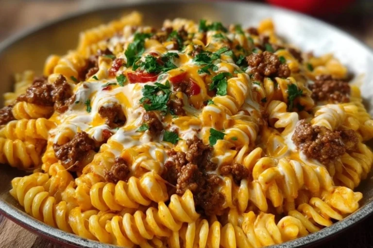 Creamy Mozzarella Rotini with Spicy Cajun Beef and Velveeta Sauce 1