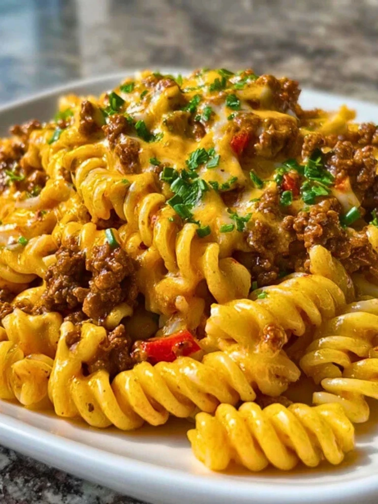 Creamy Mozzarella Rotini with Spicy Cajun Beef and Velveeta Sauce 2