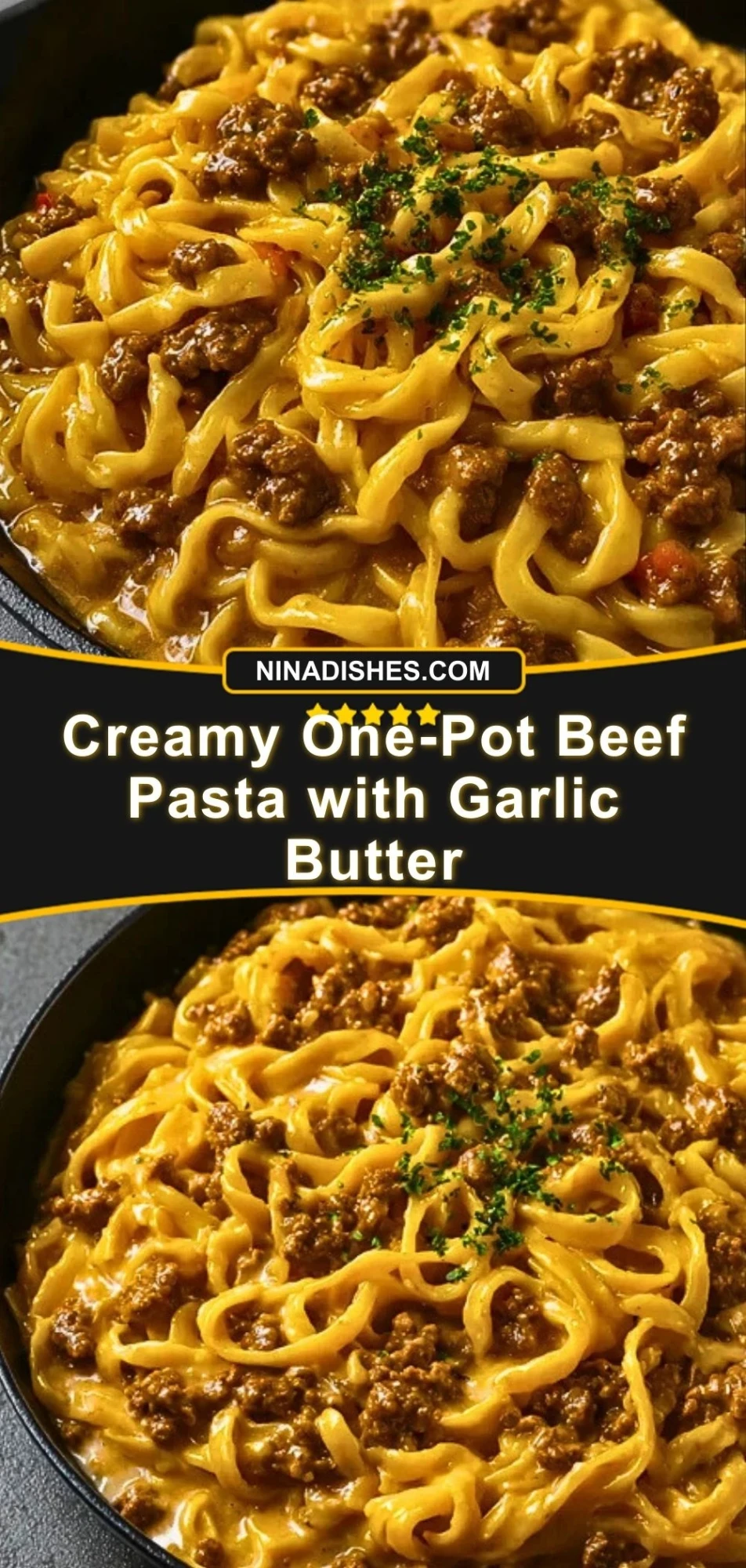 Creamy One-Pot Beef Pasta with Garlic Butter Pin 2