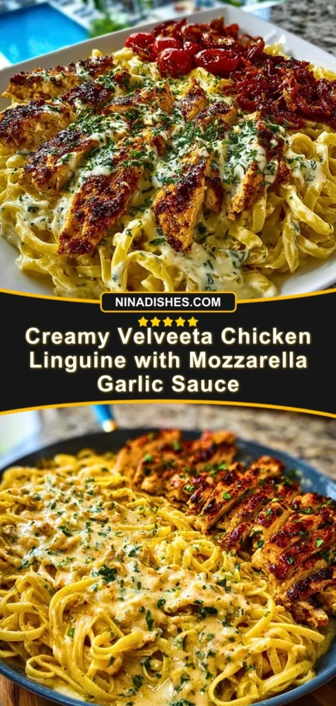 Creamy Velveeta Chicken Linguine with Mozzarella Garlic Sauce Pin (1)