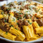 Creamy Velveeta Penne Pasta with Cajun Beef Alfredo Sauce 1