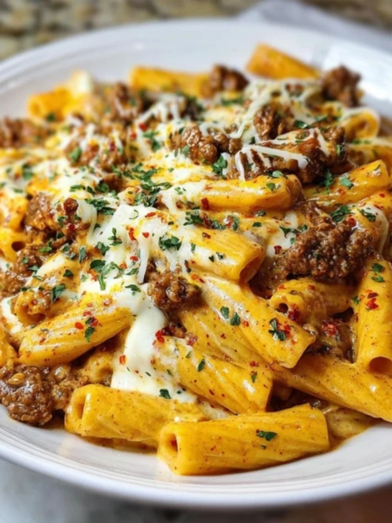 Creamy Velveeta Penne Pasta with Cajun Beef Alfredo Sauce 2