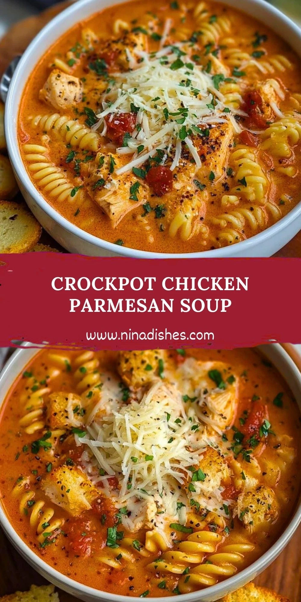 Crockpot Chicken Parmesan Soup Pin 1