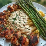 Delicious Greek Chili Chicken Alfredo with Smoked Feta Cream & Crispy Parmesan Asparagus 1
