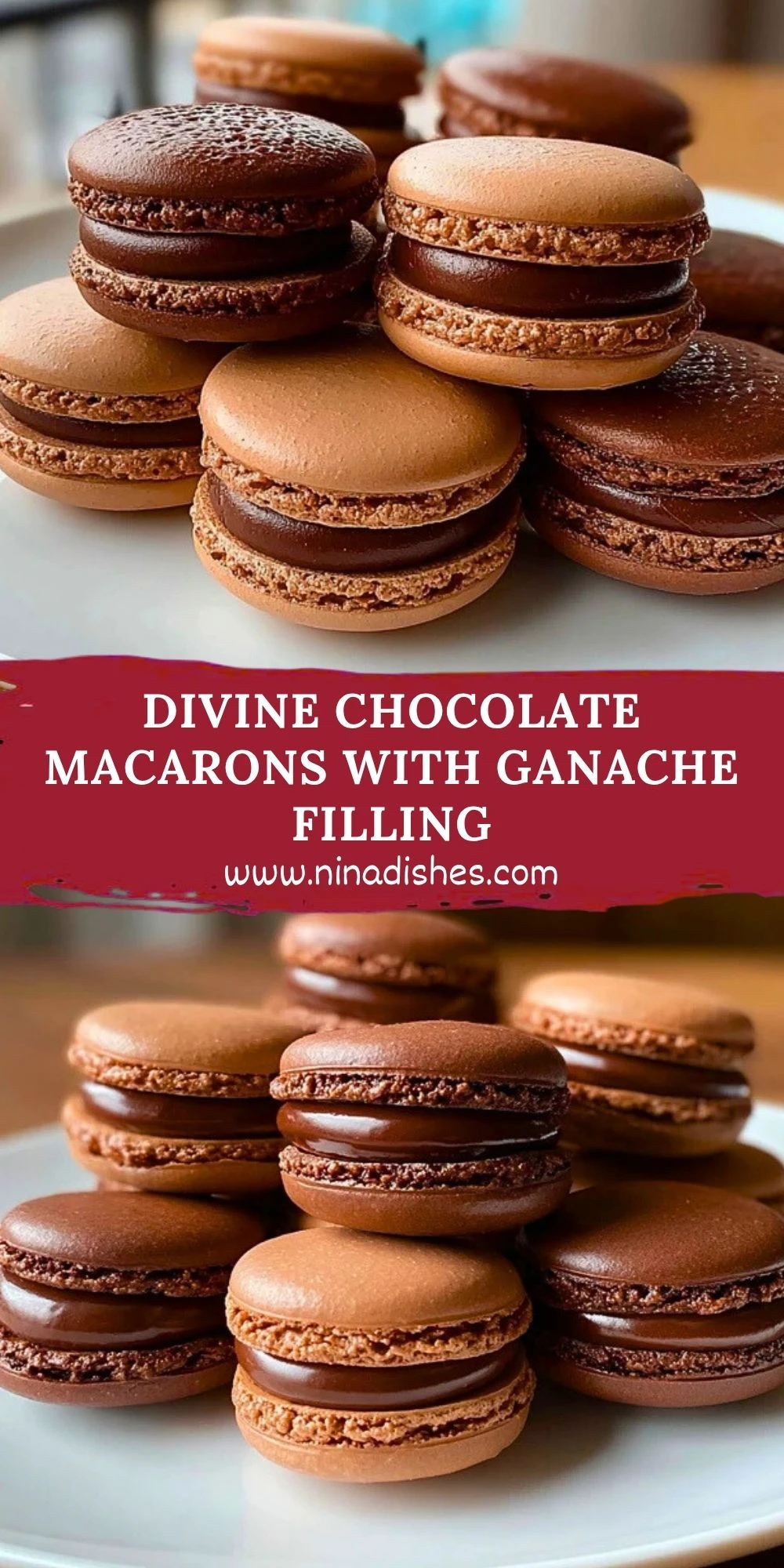 Divine Chocolate Macarons with Ganache Filling Pin 1