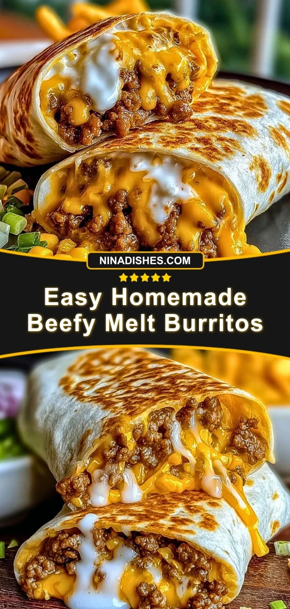 Easy Homemade Beefy Melt Burritos Pin 2
