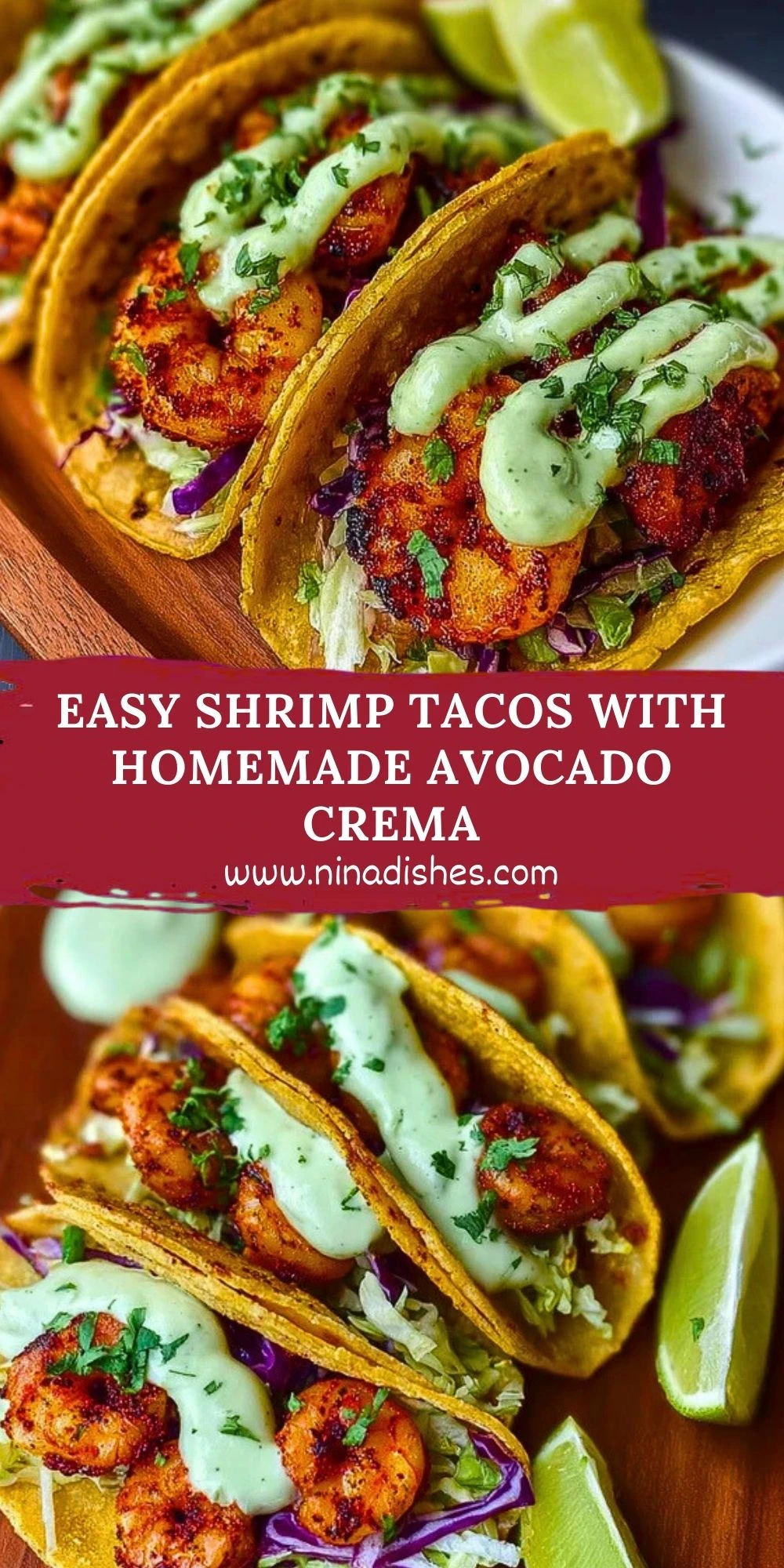 Easy Shrimp Tacos with Homemade Avocado Crema Pin 1