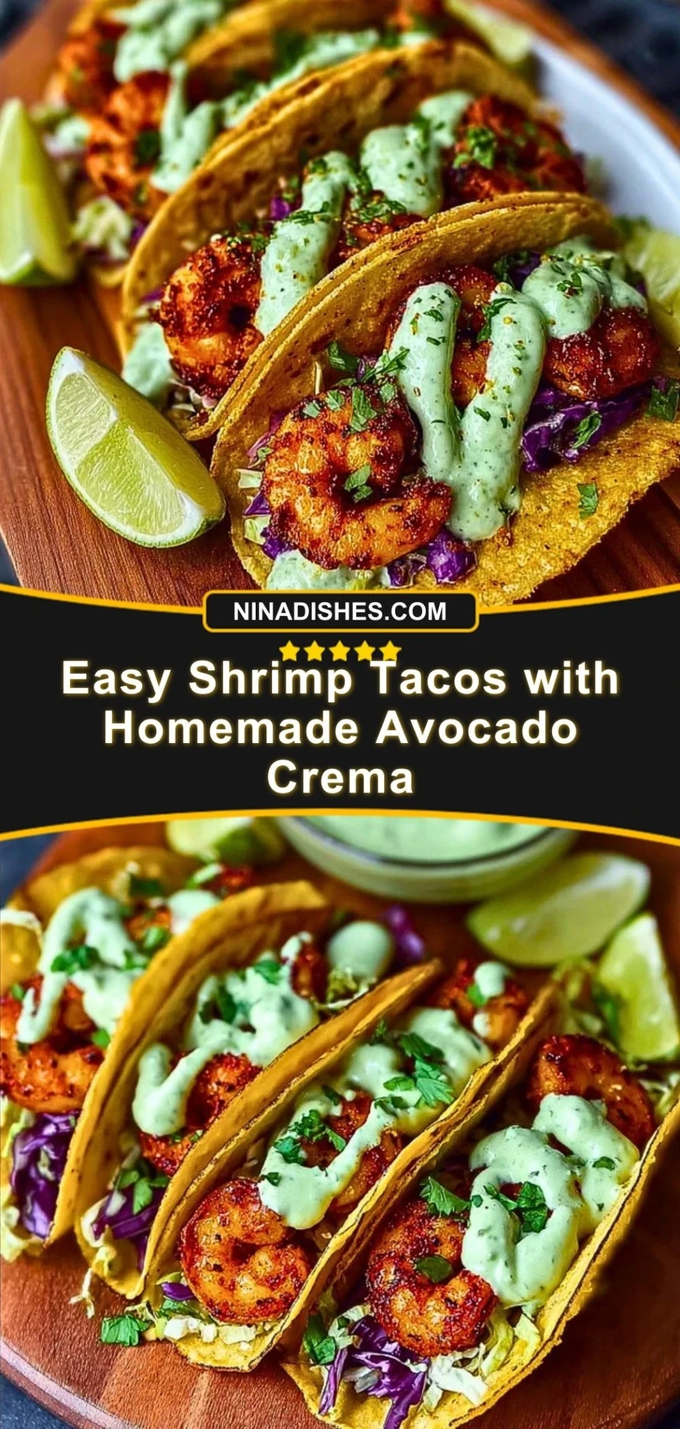 Easy Shrimp Tacos with Homemade Avocado Crema Pin 2