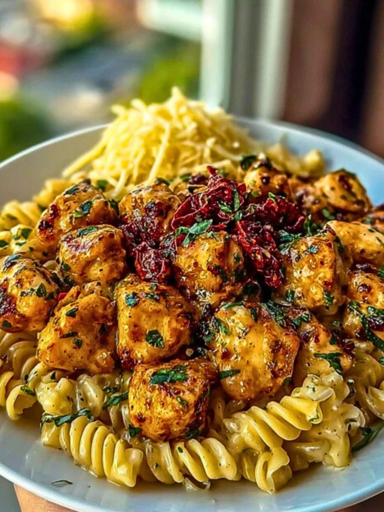 Easy Tuscan Garlic Chicken Bites & Sun-Dried Tomato Cajun Alfredo Pasta Recipe 2