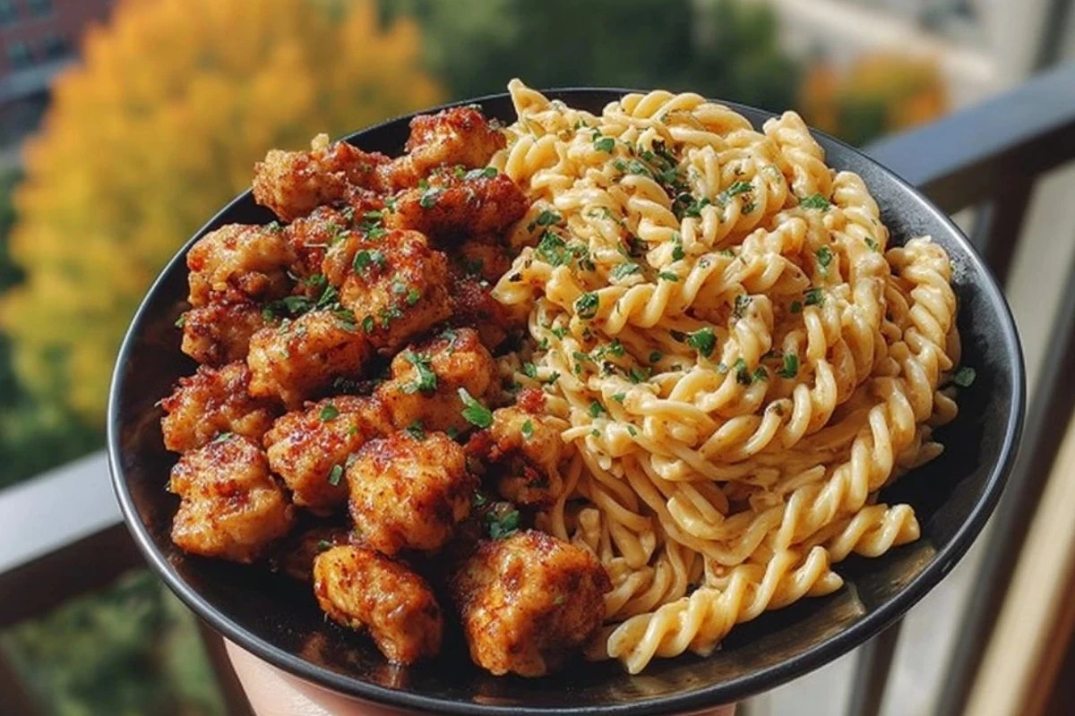 Garlic Butter Chicken Bites & Spicy Cajun Alfredo Twisted Pasta 1