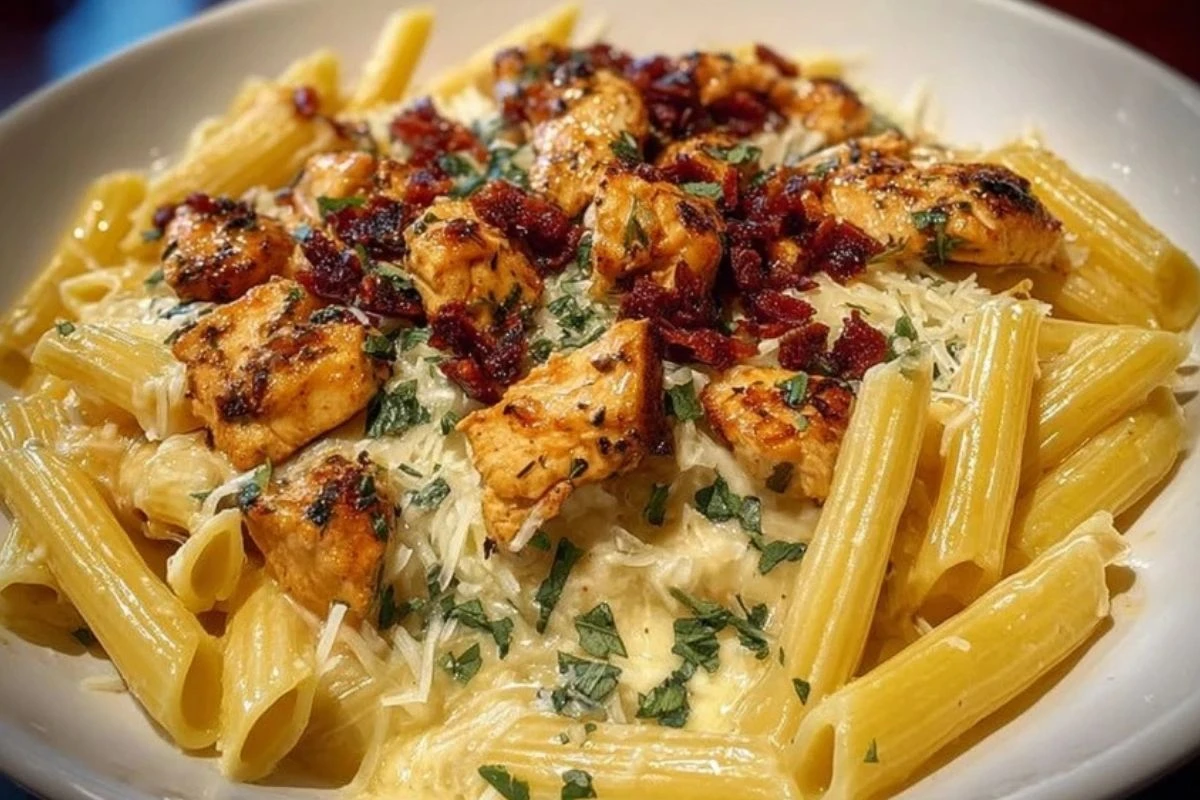 Garlic Butter Chicken Penne with Creamy Three-Cheese Sauce 1