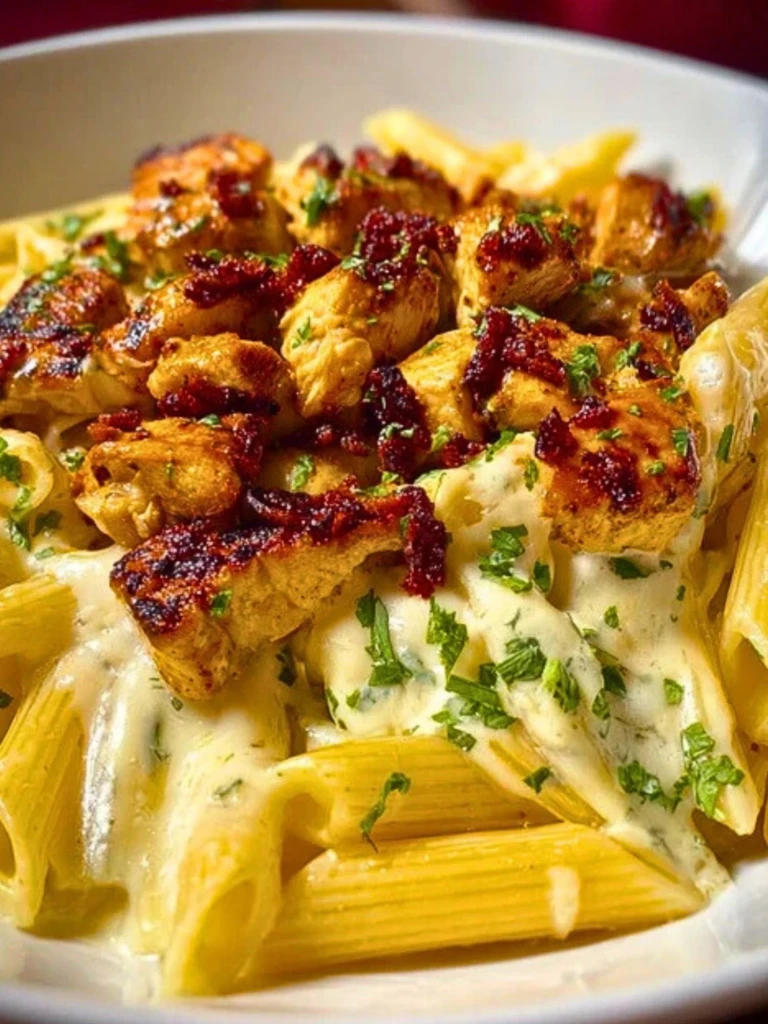 Garlic Butter Chicken Penne with Creamy Three-Cheese Sauce 2