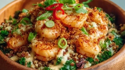 Garlic Shrimp Salad with Crispy Rice & Sesame Dressing
