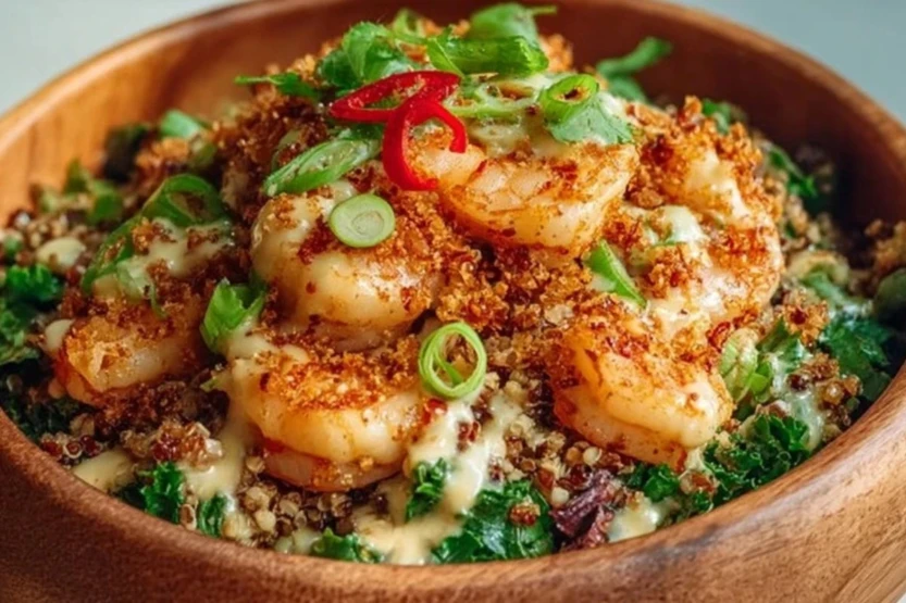 Garlic Shrimp Salad with Crispy Rice & Sesame Dressing